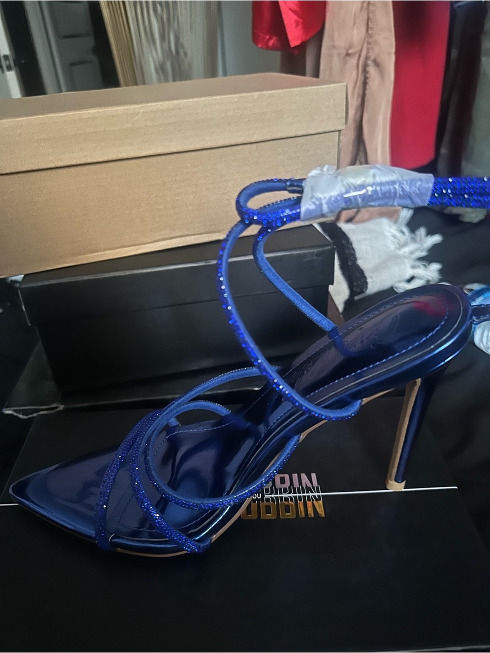 Cape Robbin Blue Crystal Strappy Stiletto Heels